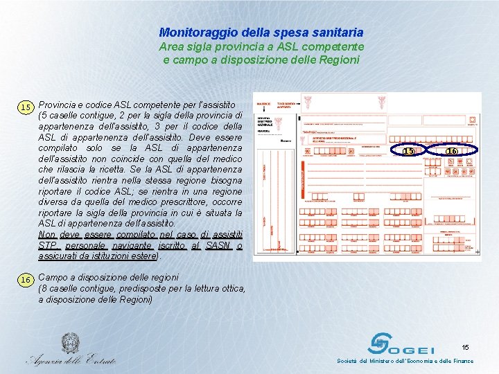 Monitoraggio della spesa sanitaria Area sigla provincia a ASL competente e campo a disposizione