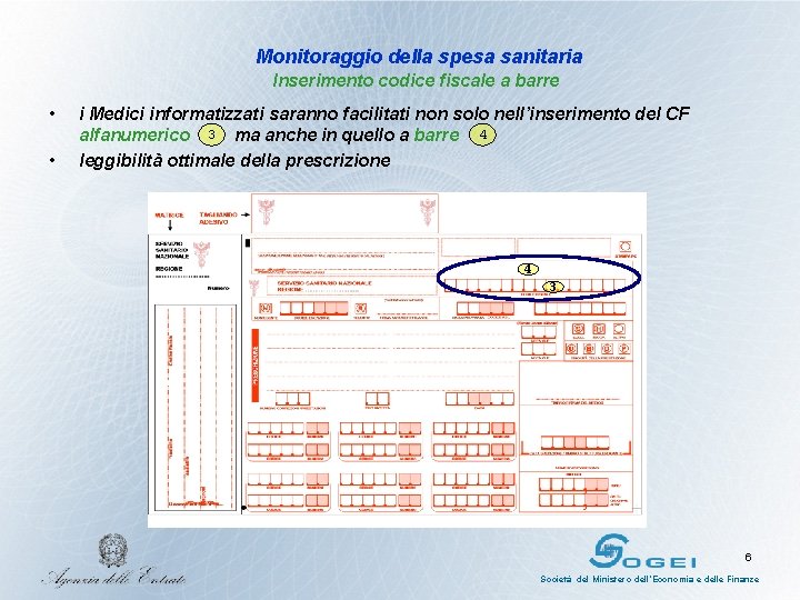 Monitoraggio della spesa sanitaria Inserimento codice fiscale a barre • • i Medici informatizzati