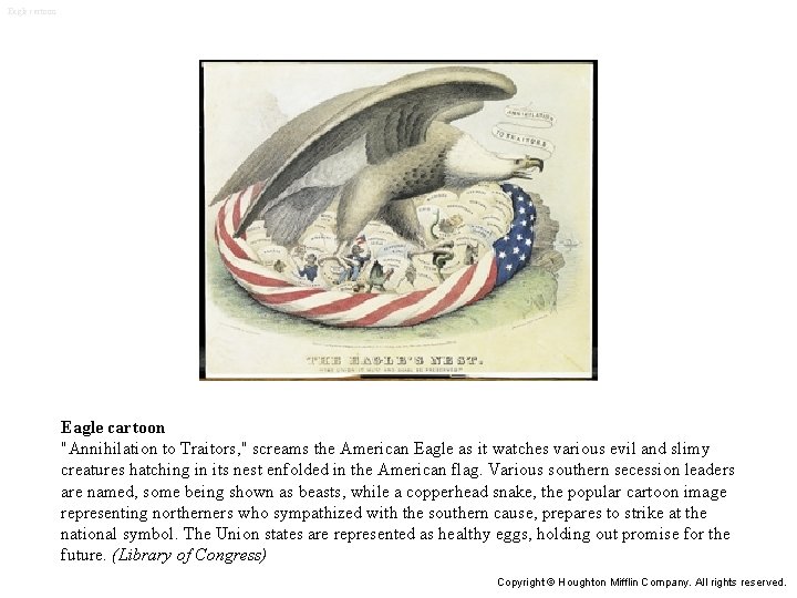 Eagle cartoon "Annihilation to Traitors, " screams the American Eagle as it watches various