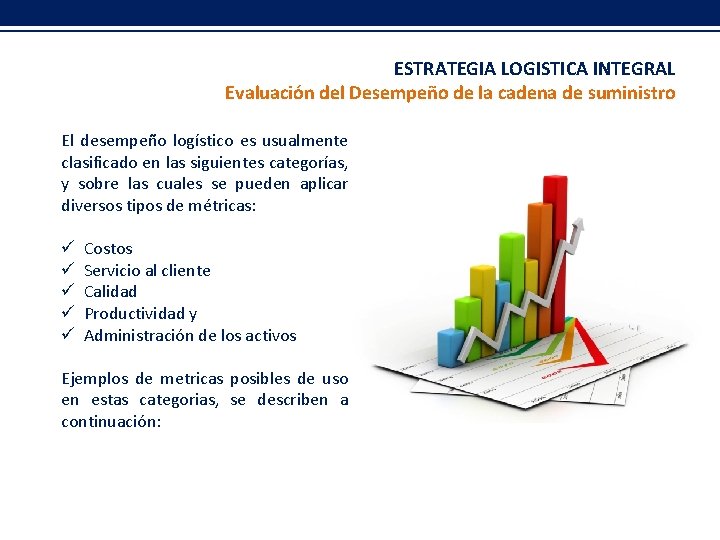 ESTRATEGIA LOGISTICA INTEGRAL Evaluación del Desempeño de la cadena de suministro El desempeño logístico