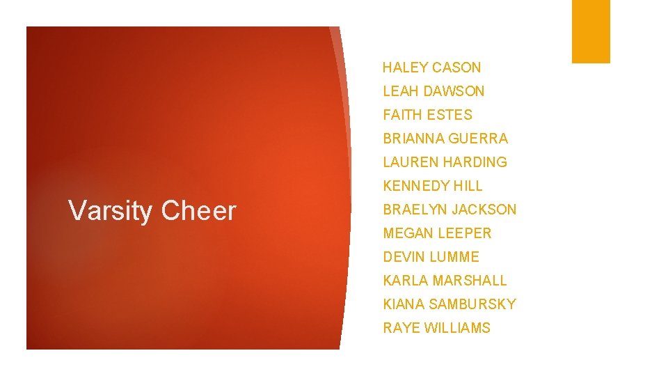 HALEY CASON LEAH DAWSON FAITH ESTES BRIANNA GUERRA LAUREN HARDING KENNEDY HILL Varsity Cheer