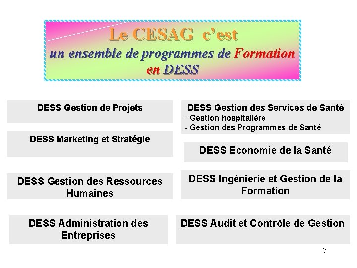 Le CESAG c’est un ensemble de programmes de Formation en DESS Gestion de Projets