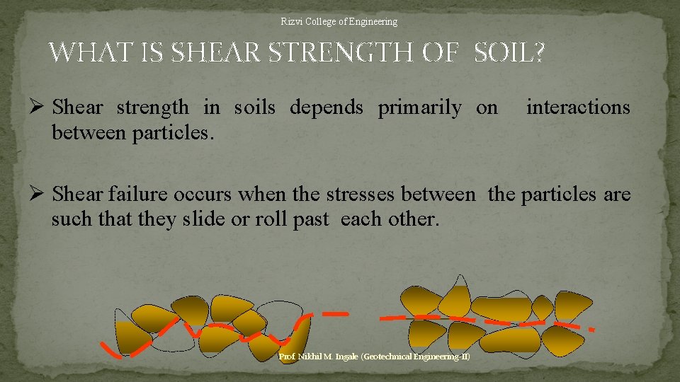 Rizvi College of Engineering WHAT IS SHEAR STRENGTH OF SOIL? Shear strength in soils