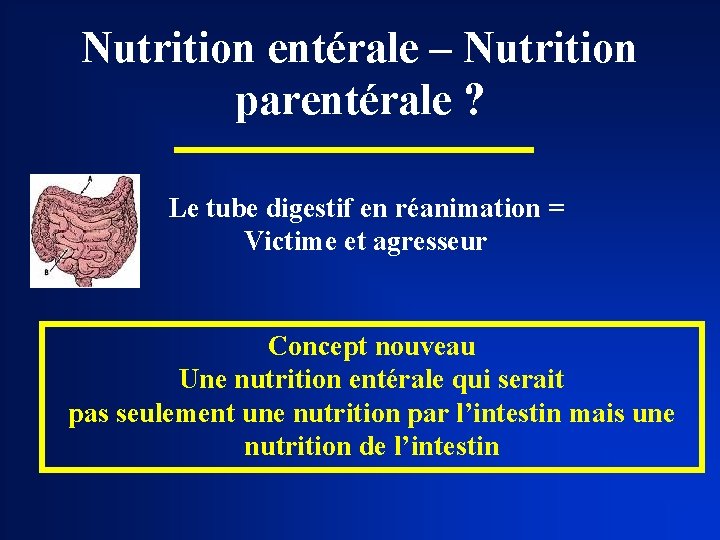 Nutrition entérale – Nutrition parentérale ? Le tube digestif en réanimation = Victime et