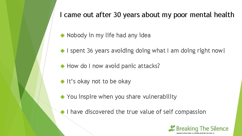 I came out after 30 years about my poor mental health Nobody in my