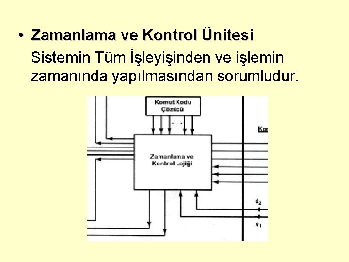  • Zamanlama ve Kontrol Ünitesi Sistemin Tüm İşleyişinden ve işlemin zamanında yapılmasından sorumludur.