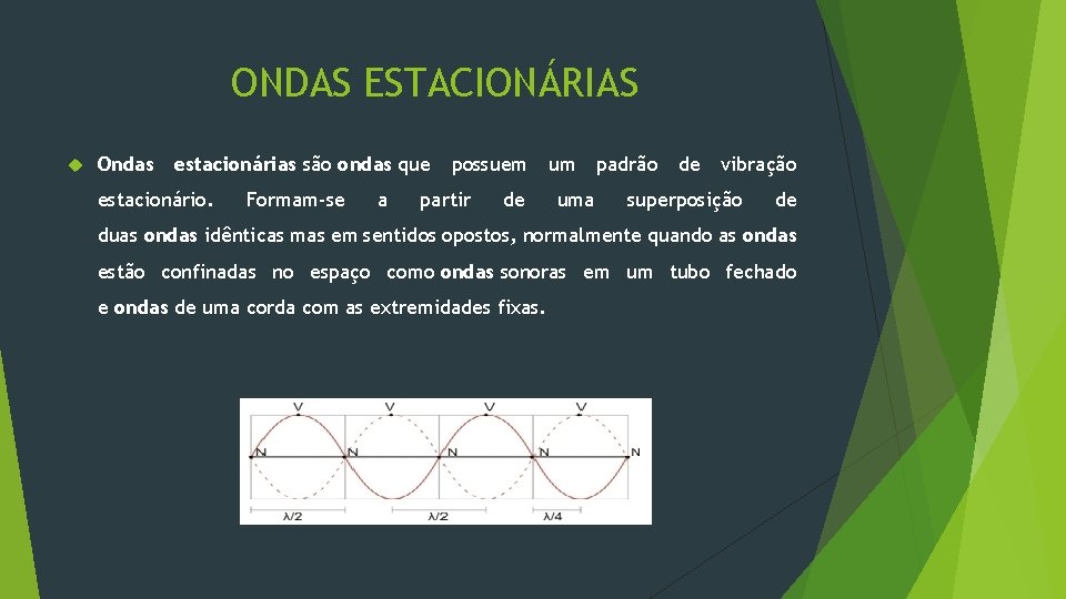 ONDAS ESTACIONÁRIAS Ondas estacionárias são ondas que estacionário. Formam-se a possuem partir de um