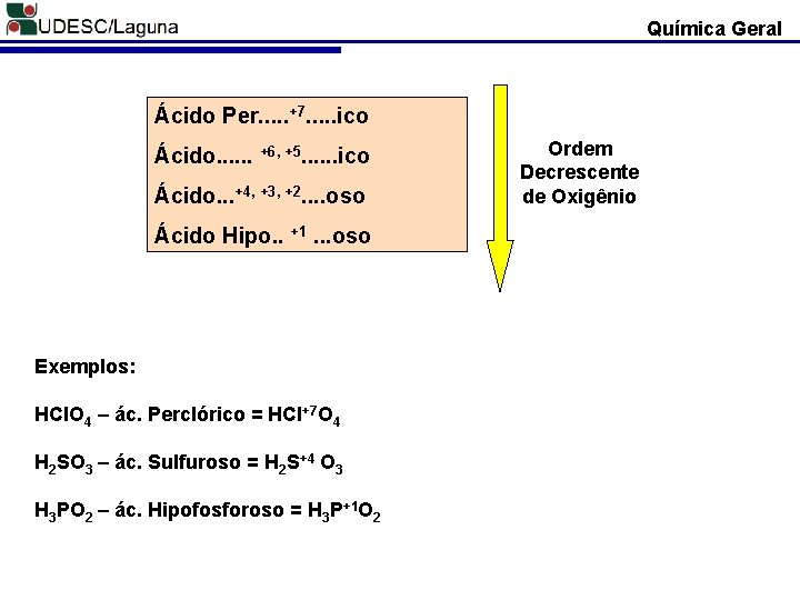 Química Geral Ácido Per. . . +7. . . ico Ácido. . . +6,