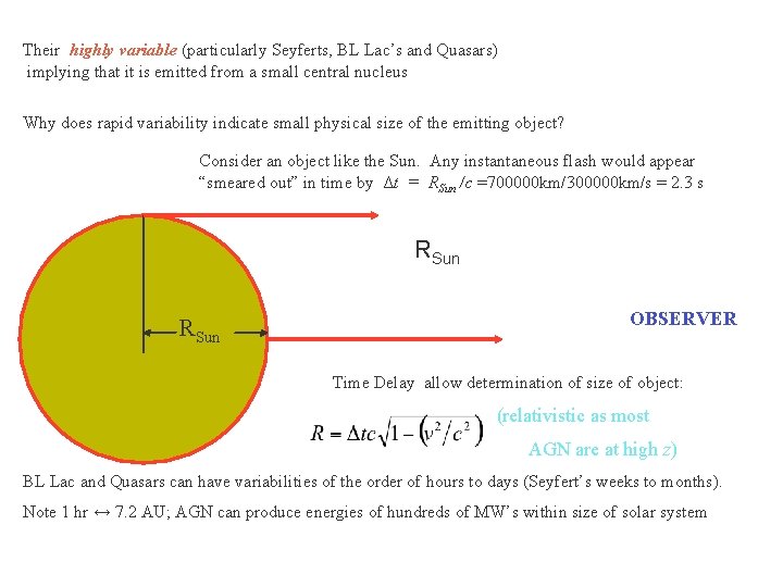 Their highly variable (particularly Seyferts, BL Lac’s and Quasars) implying that it is emitted