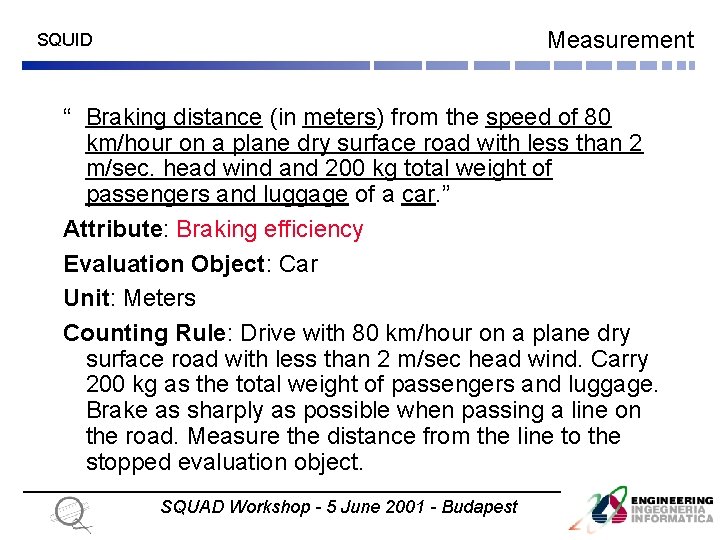 Measurement SQUID “ Braking distance (in meters) from the speed of 80 km/hour on