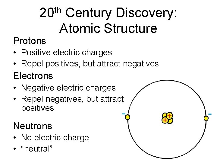 th 20 Century Discovery: Protons Atomic Structure • Positive electric charges • Repel positives,