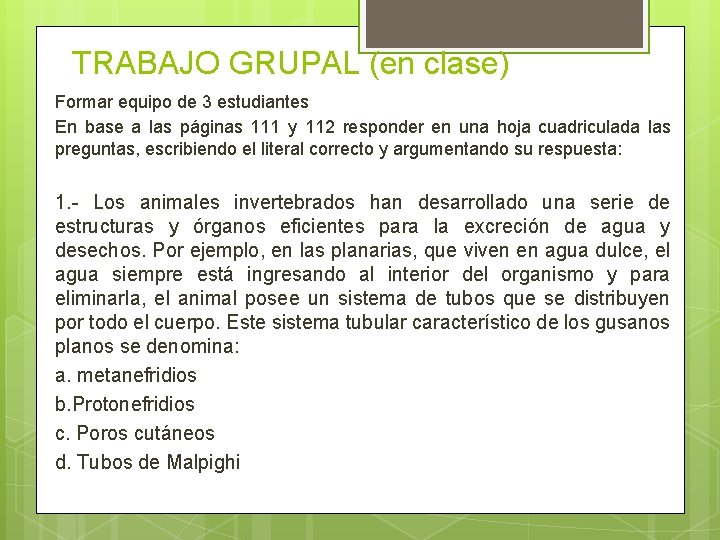 TRABAJO GRUPAL (en clase) Formar equipo de 3 estudiantes En base a las páginas