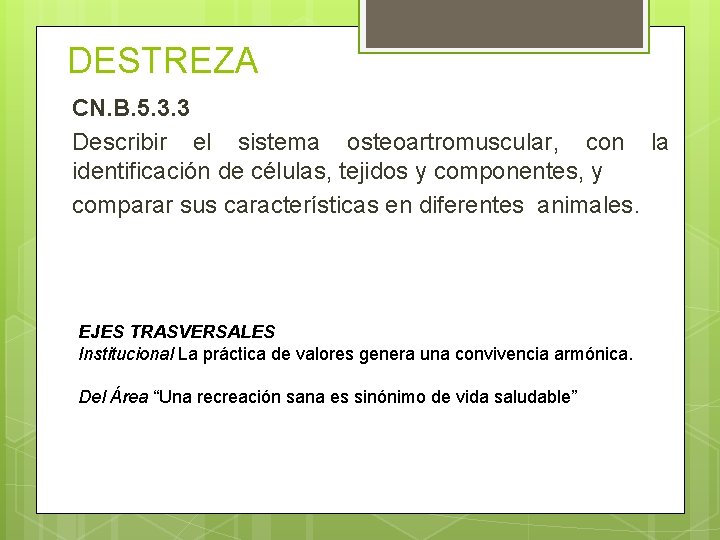 DESTREZA CN. B. 5. 3. 3 Describir el sistema osteoartromuscular, con la identificación de
