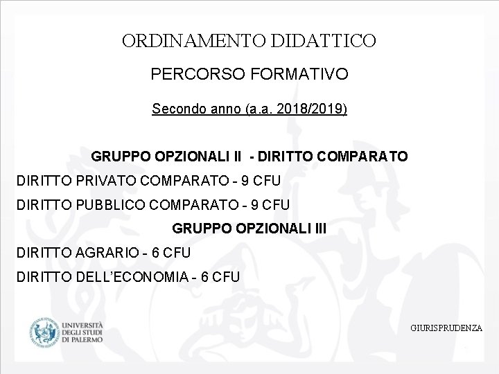 ORDINAMENTO DIDATTICO PERCORSO FORMATIVO Secondo anno (a. a. 2018/2019) GRUPPO OPZIONALI II - DIRITTO