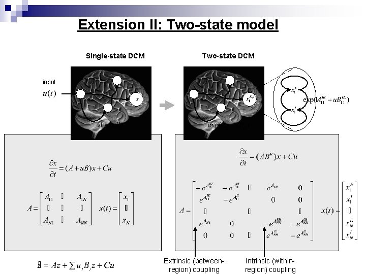 Extension II: Two-state model Single-state DCM Two-state DCM input Extrinsic (betweenregion) coupling Intrinsic (withinregion)
