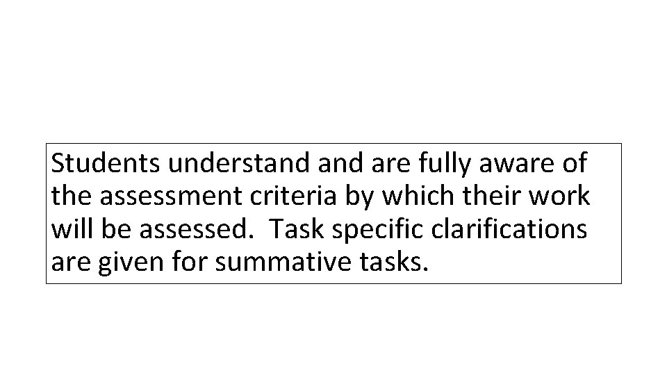 Students understand are fully aware of the assessment criteria by which their work will