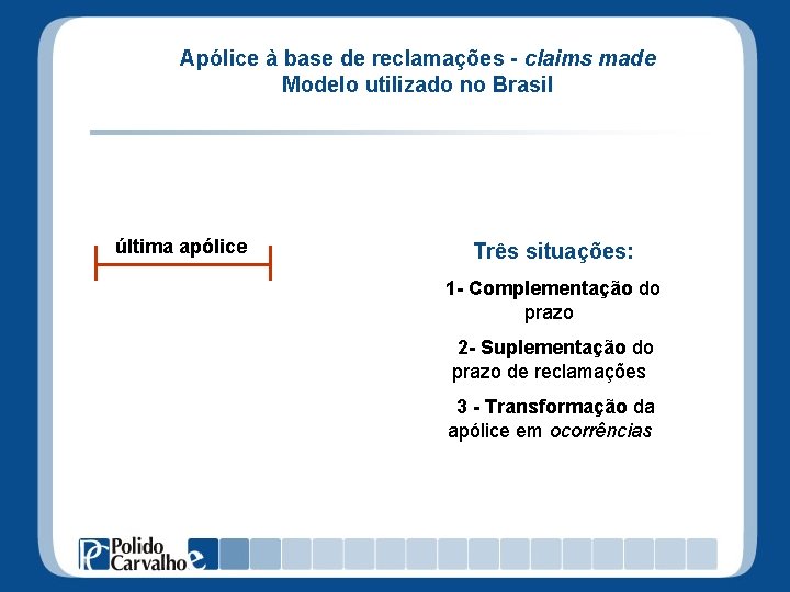 Apólice à base de reclamações - claims made Modelo utilizado no Brasil última apólice