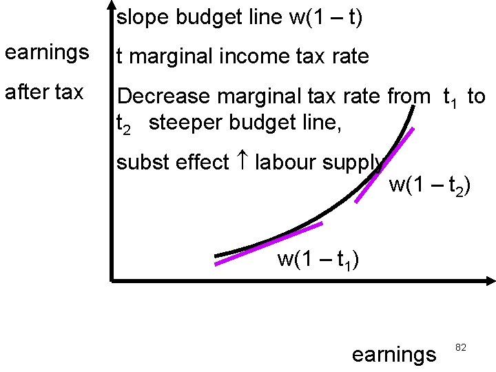 slope budget line w(1 – t) earnings t marginal income tax rate after tax
