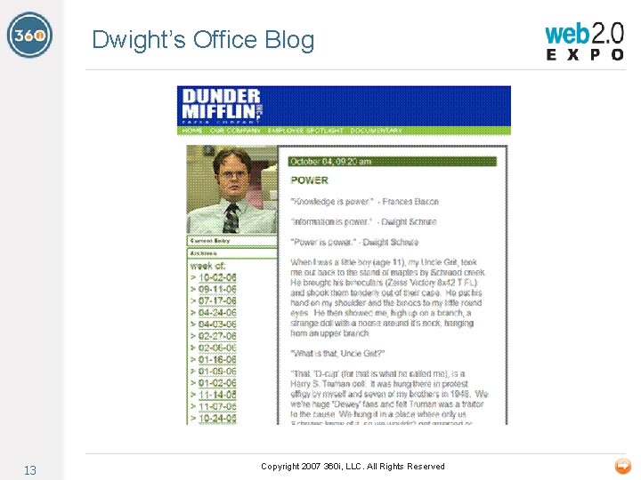 Dwight’s Office Blog 13 Copyright 2007 360 i, LLC. All Rights Reserved 