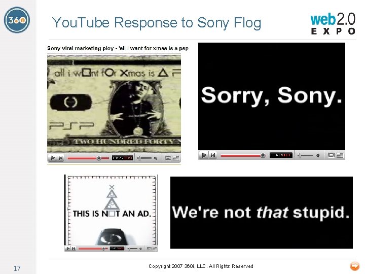 You. Tube Response to Sony Flog 17 Copyright 2007 360 i, LLC. All Rights