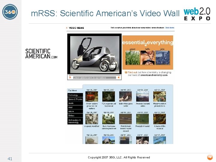 m. RSS: Scientific American’s Video Wall 41 Copyright 2007 360 i, LLC. All Rights