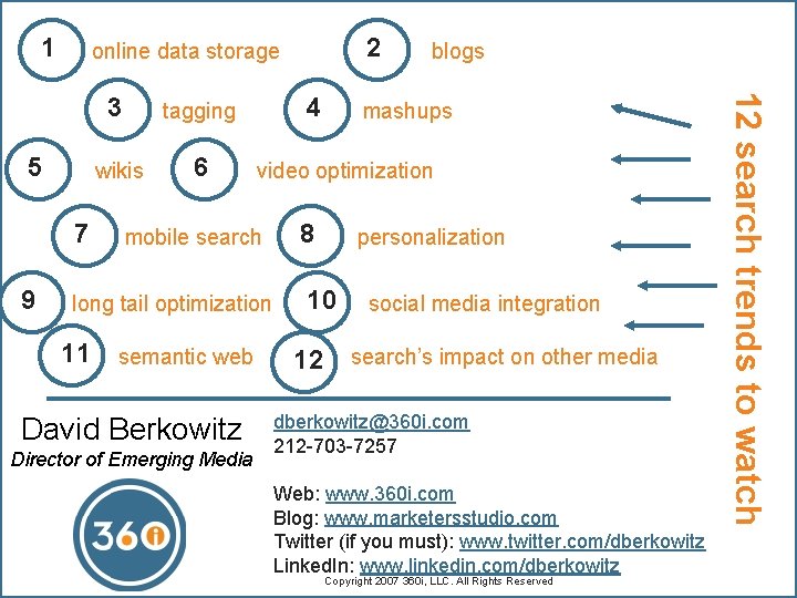 1 7 3 tagging wikis 6 mobile search semantic web David Berkowitz Director of