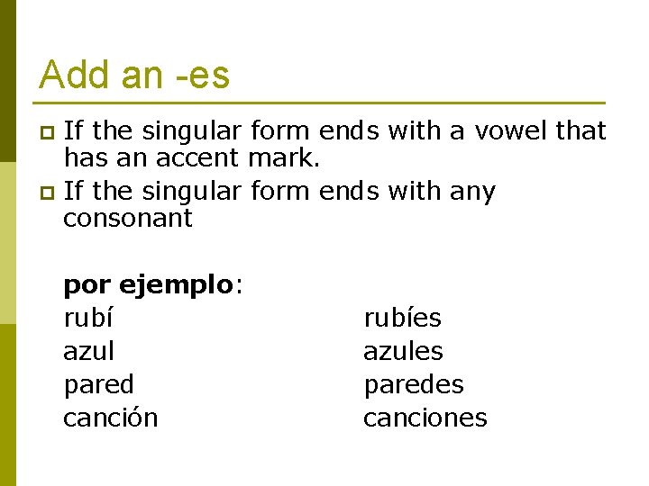 Add an -es If the singular form ends with a vowel that has an