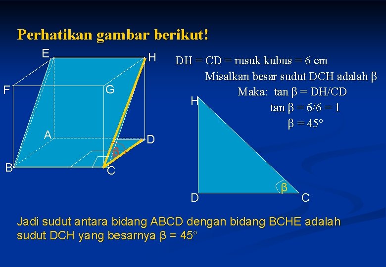 Perhatikan gambar berikut! E H G F A β B DH = CD =