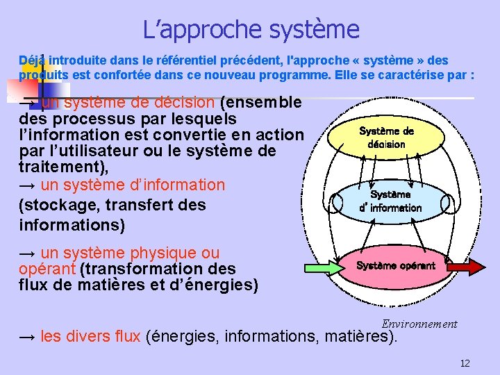 L’approche système Déjà introduite dans le référentiel précédent, l'approche « système » des produits