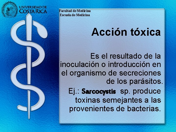 Facultad de Medicina Escuela de Medicina Acción tóxica Es el resultado de la inoculación