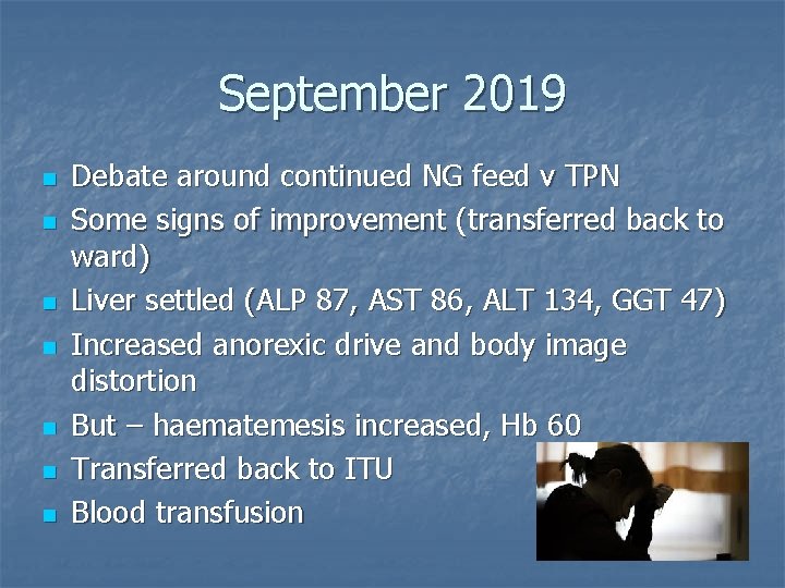 September 2019 n n n n Debate around continued NG feed v TPN Some