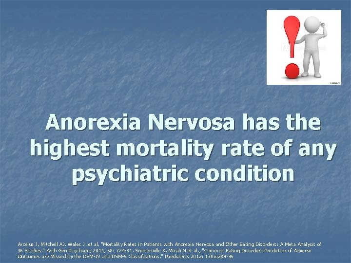 Anorexia Nervosa has the highest mortality rate of any psychiatric condition Arcelus J, Mitchell