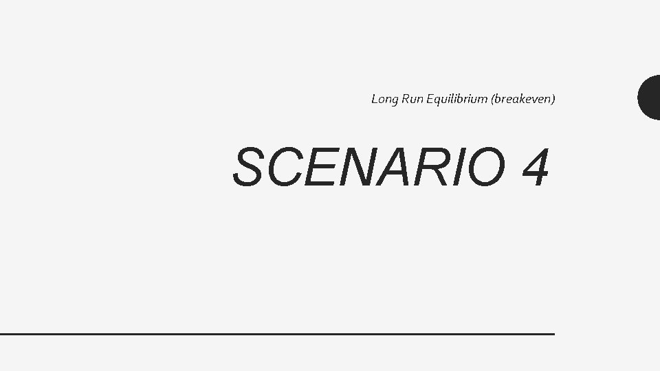 Long Run Equilibrium (breakeven) SCENARIO 4 