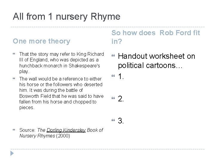 All from 1 nursery Rhyme One more theory That the story may refer to