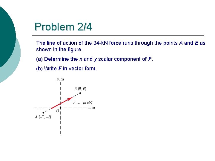 Problem 2/4 The line of action of the 34 -k. N force runs through