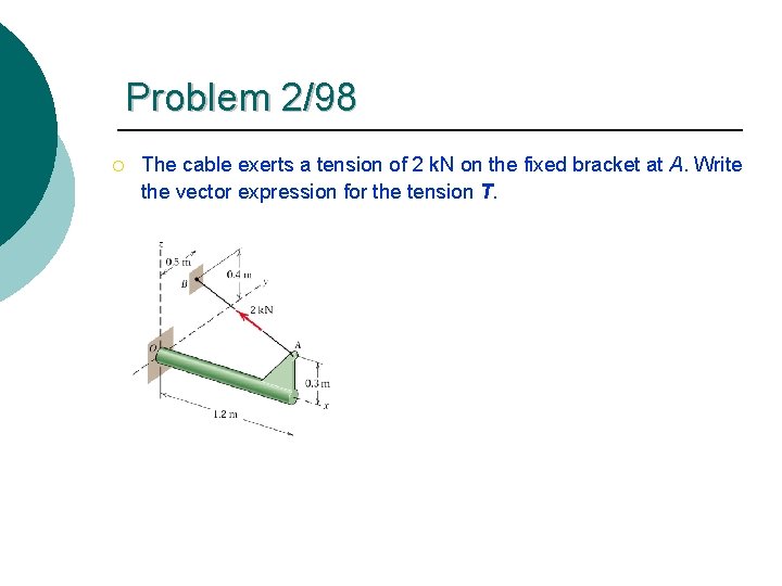 Problem 2/98 ¡ The cable exerts a tension of 2 k. N on the