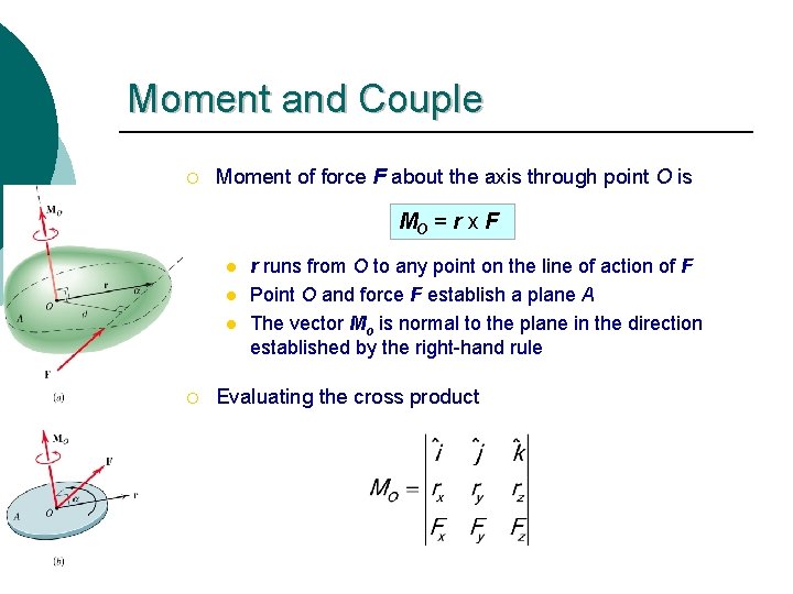 Moment and Couple ¡ Moment of force F about the axis through point O