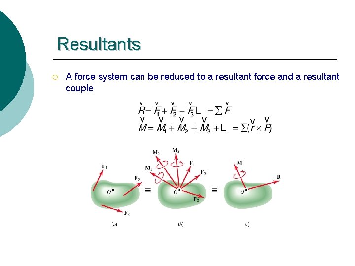 Resultants ¡ A force system can be reduced to a resultant force and a