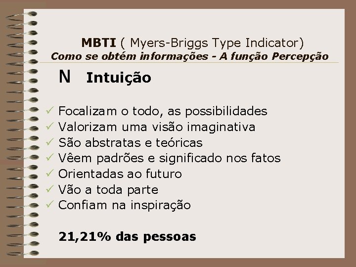 MBTI ( Myers-Briggs Type Indicator) Como se obtém informações - A função Percepção N