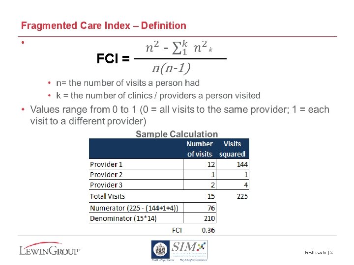 Fragmented Care Index – Definition • FCI = lewin. com | 2 