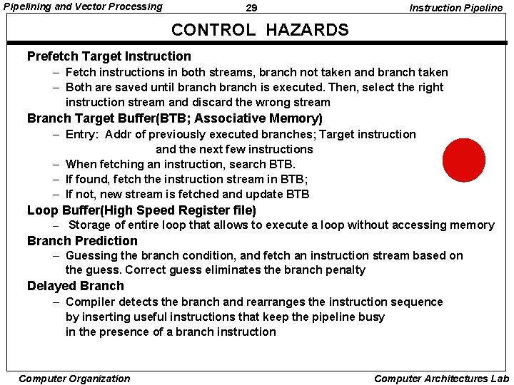 Pipelining and Vector Processing 29 Instruction Pipeline CONTROL HAZARDS Prefetch Target Instruction – Fetch