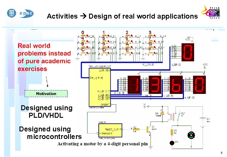 Activities Design of real world applications Designed using PLD/VHDL Designed using microcontrollers 8 