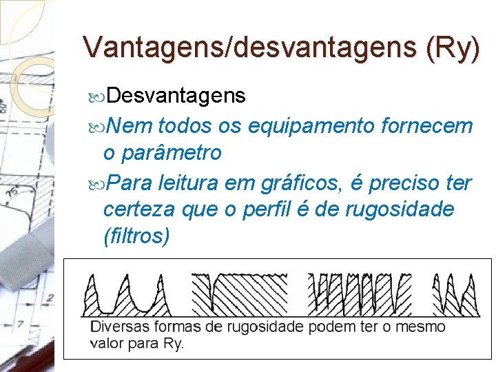 Vantagens/desvantagens (Ry) Desvantagens Nem todos os equipamento fornecem o parâmetro Para leitura em gráficos,