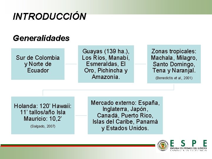 INTRODUCCIÓN Generalidades Sur de Colombia y Norte de Ecuador Holanda: 120’ Hawaii: 11’ tallos/año