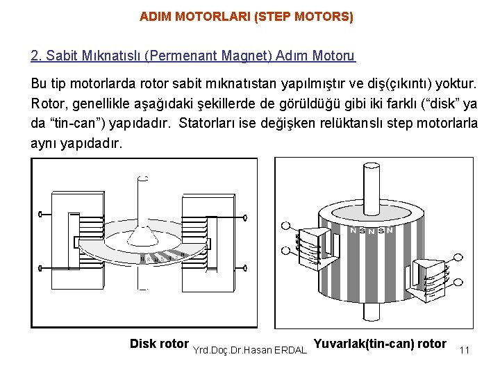 ADIM MOTORLARI (STEP MOTORS) 2. Sabit Mıknatıslı (Permenant Magnet) Adım Motoru Bu tip motorlarda