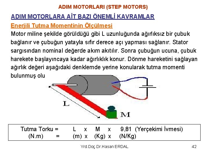 ADIM MOTORLARI (STEP MOTORS) ADIM MOTORLARA AİT BAZI ÖNEMLİ KAVRAMLAR Enerjili Tutma Momentinin Ölçülmesi