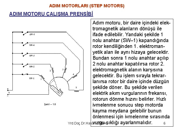 ADIM MOTORLARI (STEP MOTORS) ADIM MOTORU ÇALIŞMA PRENSİBİ Şekil – 1. 8 Adım motoru,