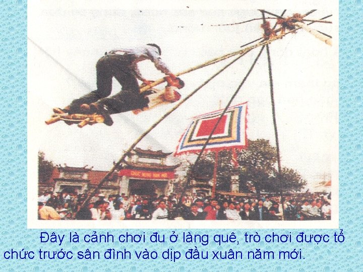Đây là cảnh chơi đu ở làng quê, trò chơi được tổ chức trước