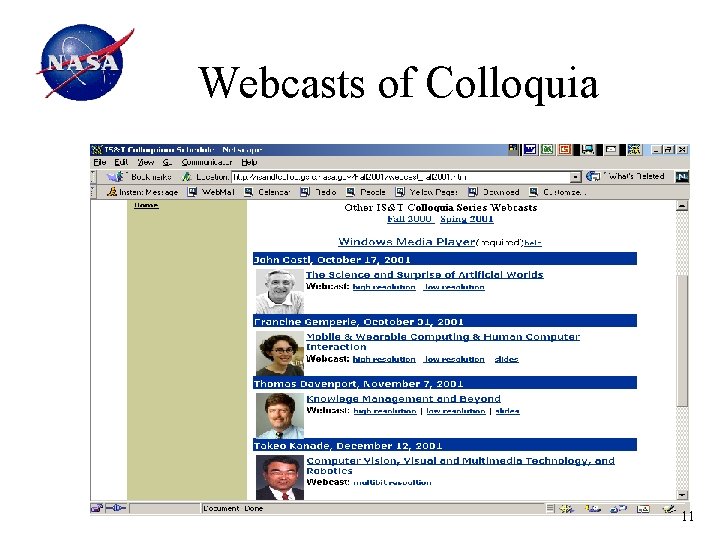 Webcasts of Colloquia 11 