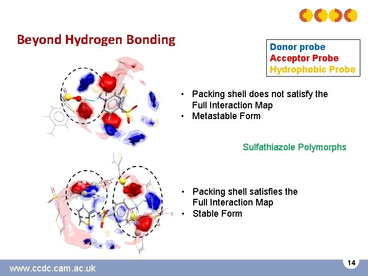Beyond Hydrogen Bonding Donor probe Acceptor Probe Hydrophobic Probe • Packing shell does not